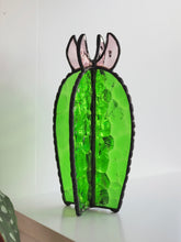 Load image into Gallery viewer, Stained Glass Cactus, cactus with flower, handmade, stained glass art, evergreen cactus, gift ideas, made in Sydney