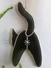 Load image into Gallery viewer, Black cat, cat with attitude, Stained Glass Cat, Stained glass suncatcher, Stained glass ornament, handmade, handcrafted, gift idea, Mother’s Day, original design, stained glass Animal, made in sydney, made in Australia.