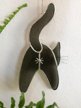 Load image into Gallery viewer, Black cat, cat with attitude, Stained Glass Cat, Stained glass suncatcher, Stained glass ornament, handmade, handcrafted, gift idea, Mother’s Day, original design, stained glass Animal, made in sydney, made in Australia.