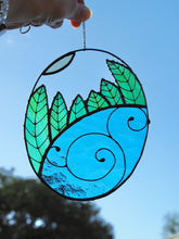 Load image into Gallery viewer, Stained Glass, Suncatcher, Nature's energy, handmade, gift ideas, lead-free solder, trees, water, sun, good energy, Made in Australia, handcrafted, ocean themed, good vibe