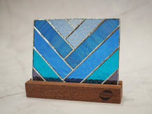 Load image into Gallery viewer, Stained Glass Suncatcher with wood stand, Blue, Gradation Blue, Blue Love, Ocean Blue, Glass Art, Handmade and designed in Dulwich Hill Sydney, PidegoArt