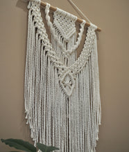 Load image into Gallery viewer, Macrame, Wall Hanging, Wall art, Luxury home decor, Glorious, gorgeous, Elegance, beige wall, umbrella tree, Tasmanian Oak dowel, YUGA, premium, Umbrella tree, Handmade, workshop, Sydney