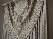 Load image into Gallery viewer, Macrame, Wall Hanging, Wall art, Luxury home decor, Glorious, gorgeous, Elegance, beige wall, umbrella tree, Tasmanian Oak dowel, YUGA, premium, Umbrella tree, Handmade, workshop, Sydney