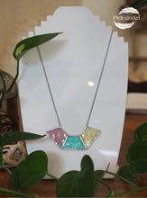 Load image into Gallery viewer, Stained Glass Necklace, Geometric, handmade Jewellery, handmade necklace, Handmade earrings, Stained Glass Art, Stainless Steel chain, Locally Design & Handmade in Dulwich Hill, Sydney, PidegoArt