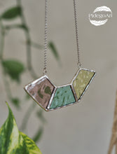 Load image into Gallery viewer, Stained Glass Necklace, Geometric, handmade Jewellery, handmade necklace, Handmade earrings, Stained Glass Art, Stainless Steel chain, Locally Design & Handmade in Dulwich Hill, Sydney, PidegoArt