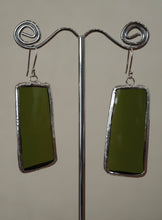Load image into Gallery viewer, Stained Glass Jewellery, Jewelry, Earrings, Japanese Sake bottle,minimalist, Lead-Free Solder, Daikei, Handmade Jewellery, Sustainable, upcycle, recycle, earring stand