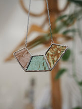 Load image into Gallery viewer, Stained Glass Necklace, Geometric, handmade Jewellery, handmade necklace, Handmade earrings, Stained Glass Art, Stainless Steel chain, Locally Design & Handmade in Dulwich Hill, Sydney, PidegoArt