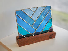Load image into Gallery viewer, Stained Glass Suncatcher with wood stand, Blue, Gradation Blue, Blue Love, Ocean Blue, Glass Art, Handmade and designed in Dulwich Hill Sydney, PidegoArt