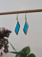 Load image into Gallery viewer, Blue Earrings in Stained Glass with Silver hooks, handmade, PidegoArt, Dulwich Hill, Sydney, Ocean Blue, Glass Art, Handmade Jewellery