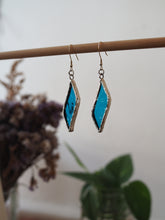 Load image into Gallery viewer, Blue Earrings in Stained Glass with Silver hooks, handmade, PidegoArt, Dulwich Hill, Sydney, Ocean Blue, Glass Art, Handmade Jewellery
