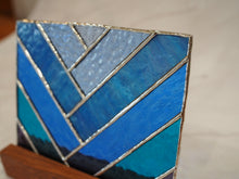 Load image into Gallery viewer, Stained Glass Suncatcher with wood stand, Blue, Gradation Blue, Blue Love, Ocean Blue, Glass Art, Handmade and designed in Dulwich Hill Sydney, PidegoArt