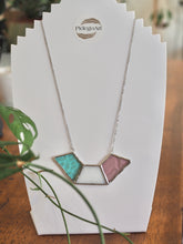 Load image into Gallery viewer, Stained Glass Necklace, Geometric, handmade Jewellery, handmade necklace, Handmade earrings, Stained Glass Art, Stainless Steel chain, Locally Design & Handmade in Dulwich Hill, Sydney, PidegoArt