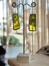Load image into Gallery viewer, Stained Glass Jewellery, Jewelry, Earrings, Japanese Sake bottle,minimalist, Lead-Free Solder, Daikei, Handmade Jewellery, Sustainable, upcycle, recycle, earring stand,