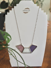 Load image into Gallery viewer, Stained Glass Necklace, Geometric, handmade Jewellery, handmade necklace, Handmade earrings, Stained Glass Art, Stainless Steel chain, Locally Design & Handmade in Dulwich Hill, Sydney, PidegoArt