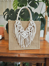 Load image into Gallery viewer, Macrame Jute Bag, Macrame Decoration, Summer shopping bag, elegant shopping bag, made in Sydney, boho, beach bag, stylish, pidegoart