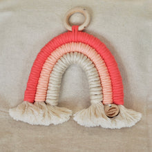 Load image into Gallery viewer, Macrame Rainbow, Handmade, Macrame Workshop, Pink Macrame rainbow, 3 colours, PidegoArt