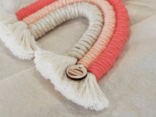 Load image into Gallery viewer, Macrame Rainbow, Handmade, Macrame Workshop, Pink Macrame rainbow, 3 colours, PidegoArt