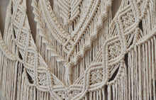 Load image into Gallery viewer, Macrame, Wall Hanging, Large Wall art, Luxury home decor, Glorious, gorgeous, beige wall, umbrella tree, Bamboo finer, sustainable, Tasmanian Oak, Sustainable home decor, KIRABIYAKA, premium