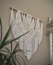 Load image into Gallery viewer, Macrame, Wall Hanging, Large Wall art, Luxury home decor, Glorious, gorgeous, beige wall, umbrella tree, Bamboo finer, sustainable, Tasmanian Oak, Sustainable home decor, KIRABIYAKA, premium