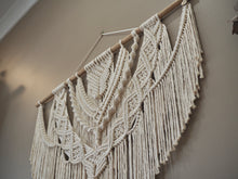 Load image into Gallery viewer, Macrame, Wall Hanging, Large Wall art, Luxury home decor, Glorious, gorgeous, beige wall, umbrella tree, Bamboo finer, sustainable, Tasmanian Oak, Sustainable home decor, KIRABIYAKA, premium