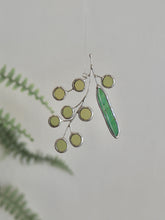 Load image into Gallery viewer, stained Glass, suncatcher, australian citizienship gift, golden wattle, Australian national flower, handmade, dulwich hill, gold and green, pidegoart, copper foil, led-free solder