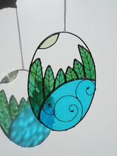 Load image into Gallery viewer, Stained Glass, Suncatcher, Nature&#39;s energy, handmade, gift ideas, lead-free solder, trees, water, sun, good energy, Made in Australia, handcrafted, ocean themed, good vibe
