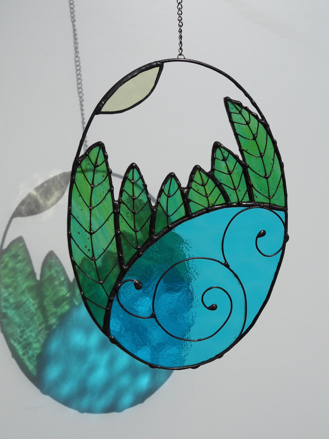 Stained Glass, Suncatcher, Nature's energy, handmade, gift ideas, lead-free solder, trees, water, sun, good energy, Made in Australia, handcrafted, ocean themed, good vibe, Sydney