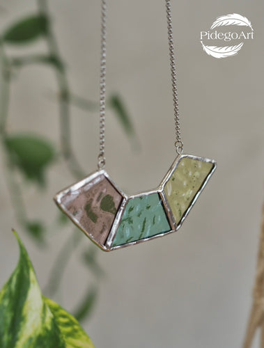 Stained Glass Necklace, Geometric, handmade Jewellery, handmade necklace, Handmade earrings, Stained Glass Art, Stainless Steel chain, Locally Design & Handmade in Dulwich Hill, Sydney, PidegoArt