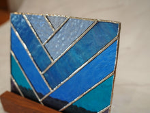 Load image into Gallery viewer, Stained Glass Suncatcher with wood stand, Blue, Gradation Blue, Blue Love, Ocean Blue, Glass Art, Handmade and designed in Dulwich Hill Sydney, PidegoArt 
