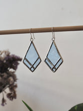 Load image into Gallery viewer, Earrings, Stained Glass, Light Blue, Cross, unique designEarrings, Stained Glass, Light Blue, Cross, unique design, handmade in Sydney, gift idea, unique gift, elegant, casual, cross earrings, Christian. 
