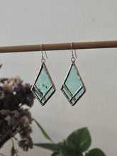 Load image into Gallery viewer, Earrings, Stained Glass, Light Green, Cross, unique design, handmade in Sydney, gift idea, unique gift, elegant, casual, cross earrings, Christian. 
