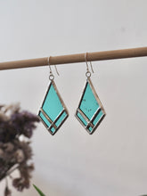 Load image into Gallery viewer, Earrings, Stained Glass, ocean blue, Cross, unique design, handmade in Sydney, gift idea, unique gift, elegant, casual, cross earrings, Christian. 

