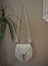 Load image into Gallery viewer, Macrame Handbag with tassel with 2 straps, handmade in Dulwich Hill Sydney Australia, boho Style, elegant, casual, summer bag
